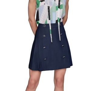 Karl Lagerfeld Dark Navy Pleated Button Skirt